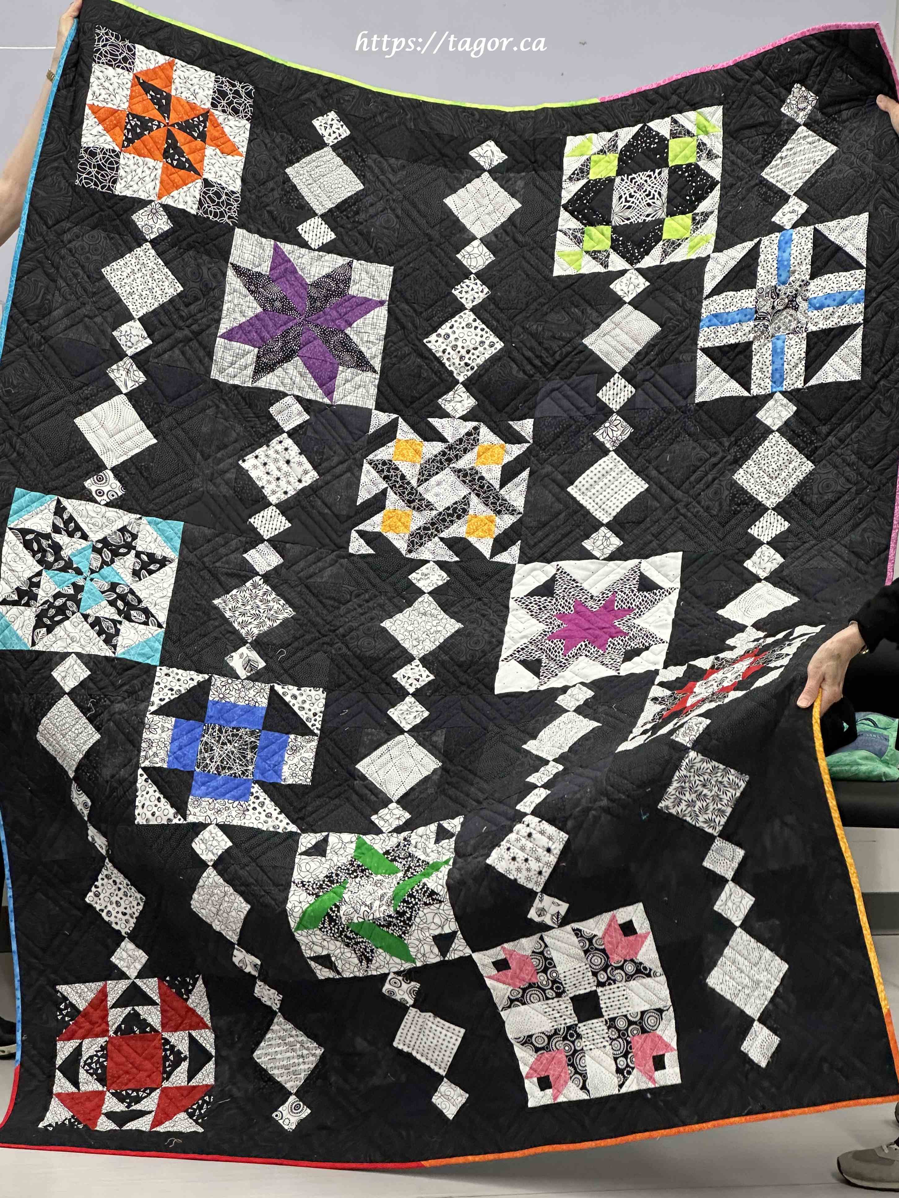 Jean's block of the month with a fun variety of blocks in happy colours.